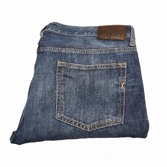 EXPRESS Men's 36x32 Original Slim Fit Distressed Dark Wash Denim Jeans - Picture 13 of 16